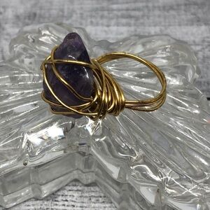 𝅺Artisan handmade rustic handcrafted chunky amethyst wire wrap statement ring.